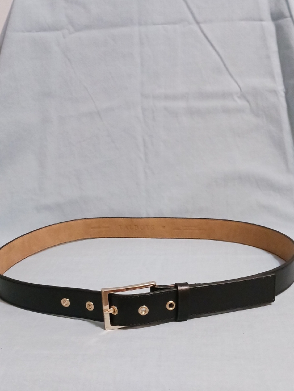 Talbots Black Leather Lady's Belt with Gold-Tone Buckle